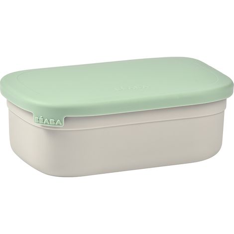BEABA, Boîte repas enfant en inox, couvercle en silicone et housse de protection, Gris velours et vert sauge (1/2)