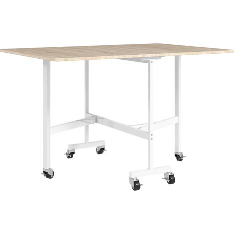 Tavolo Pieghevole Industriale 120x80x73 cm a 2 Ribalte con Rotelle in Truciolato e Acciaio Rovere (1/5)