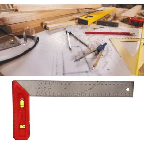 Règle à tracer multifonctionnelle de haute précision en acier inoxydable avec niveau, angles de 90 et 45 degrés, 30 cm. (1/5)