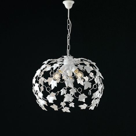 Araña shabby de hierro blanco con strass tres luces 50x h45 cm ivy