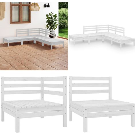 Juego de muebles de jardín 5 piezas madera maciza pino blanco - Muebles de exterior - Sofás de madera