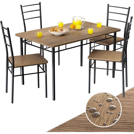 CASARIA® Tavolo da pranzo con 4 sedie in legno set da 5 pezzi 110x68cm struttura in metallo sala da pranzo cucina sedia tavolo mobili arredo casa Brown (en) (1/7)