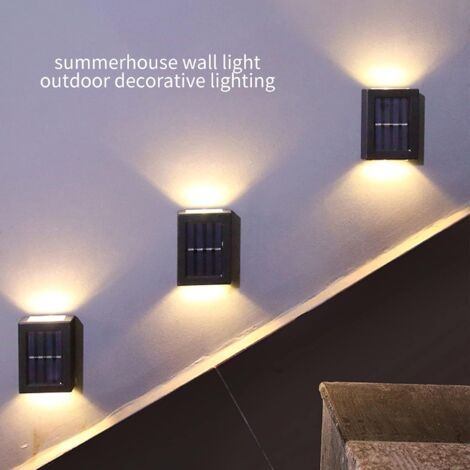 Lampes solaires d'extérieur pour jardin, lot de 4 lampes solaires d'extérieur avec lumière blanche chaude, sans fil, étanches IP65, adaptées aux clôtures extérieures, jardins et balcon (1/4)