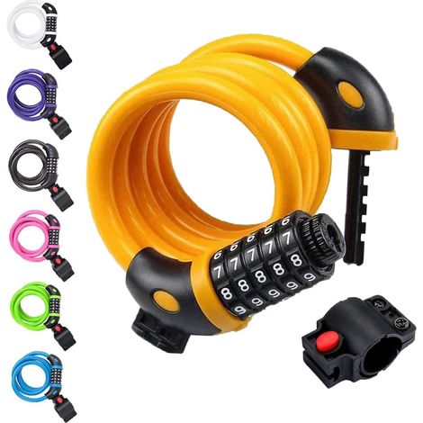 Cadenas vélo 4 pieds, câble antivol haute sécurité, combinaison à 5 chiffres réinitialisable, verrou spiralé robuste pour bicyclette, antidérapant avec support de fixation, diamètre 1/2 pouce (1/5)