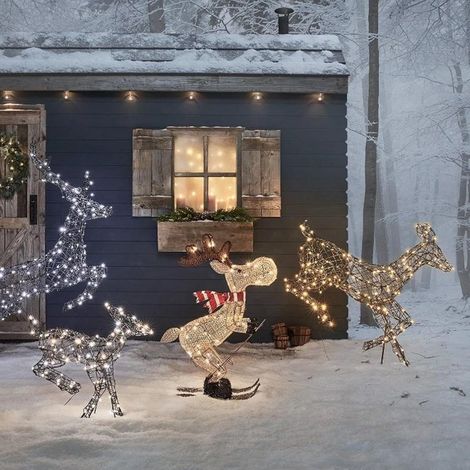 Cerfs lumineux blancs chauds pour jardin, décorations extérieures de Noël illuminées (1/5)