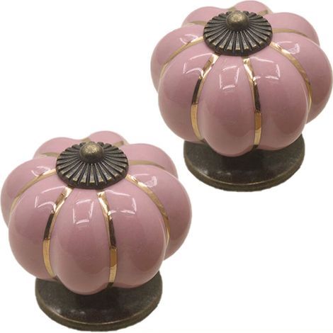 Juego de 2 pomos de cerámica con forma de calabaza de Halloween de 40x40 mm (diámetro x altura) para puertas de armarios, cajones, muebles y armarios de cocina. Tiradores de cobre vintage con tornillo (1/5)