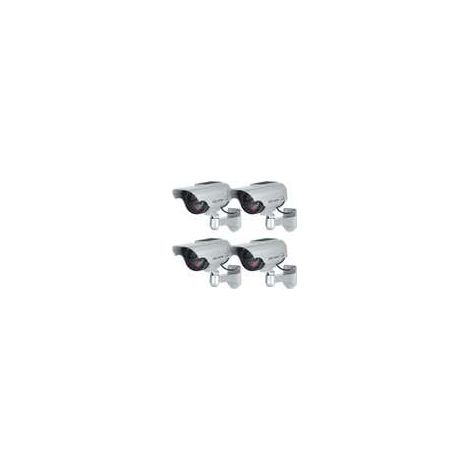 (4 Pack, Argent) Caméras factices avec Panneau Solaire, Fausse de Sécurité Caméra CCTV avec LED Lumière pour Usage Intérieur Extérieur