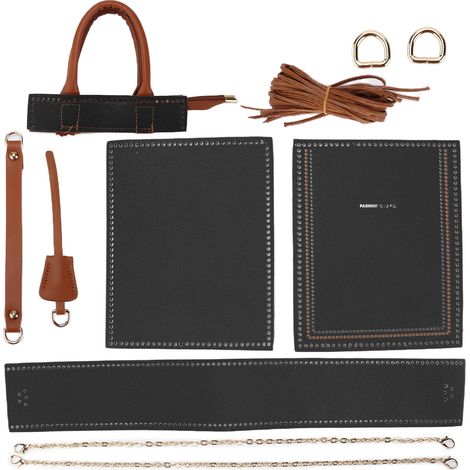 DIY Crochet Bag HandMade Fashionable Style Alloy Faux Leather Handbag for Craft Lovers(Black ) (1/5)