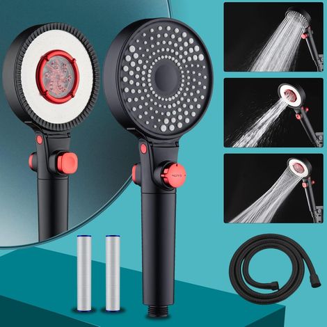 Sollbry Duschkopf mit 5 PP-Baumwoll Filtre, innovant 3 en 1 double face Strahlen Wassersparend Duschbrause, pommeau de douche avec Schlauch 1,5 m, 3 Strahlarten Handbrause, Hochdruck Regendusche Spard (1/5)
