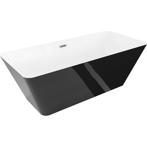 Mexen Velo Slim freistehende Badewanne 170 x 75 cm, weiß/schwarz, Überlauf gebürsteter Nickel - 52811707575-97 (1/5)