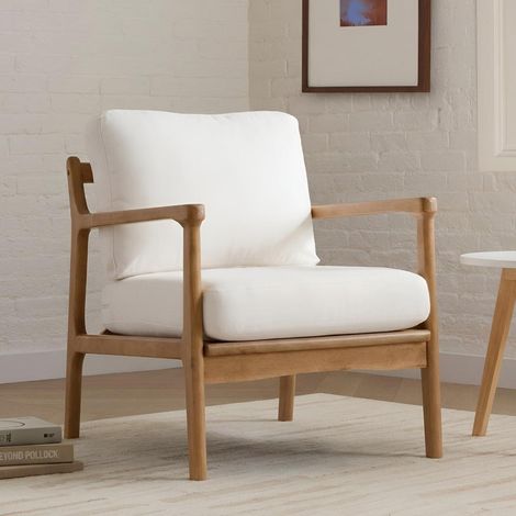 Loungesessel mit Holzgestell und Leinenbezug, Beige (1/5)