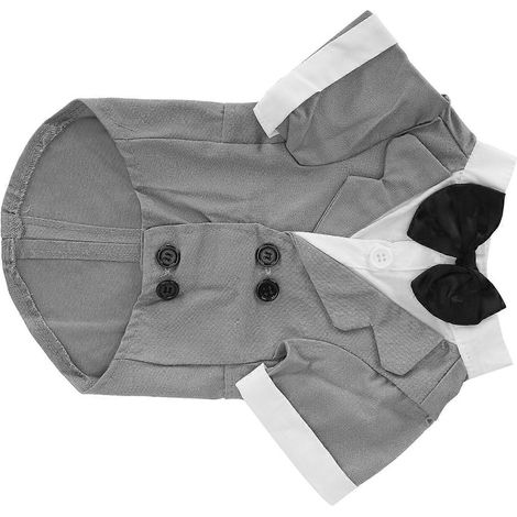 Costume pour petit chien avec nœud papillon et col, chemise élégante pour mariage/fête/événement, gris, taille L (1/3)