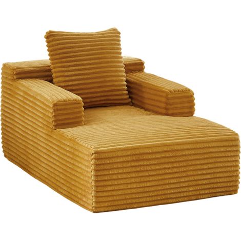 Canapé convertible chaiselongue en velours côtelé jaune, sans montage, confortable avec mousse haute densité et ressorts ensachés pour salon, bureau ou petit appartement CHICFURN (1/5)