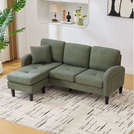 Divano angolare 166x118x77 cm verde in velluto a coste con chaise longue modulare (1/5)