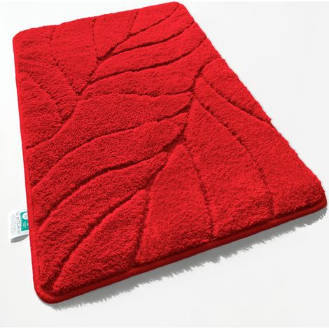 Badematte Maris Flauschiger Badvorleger mit Blattstruktur Rot 40 x 60 cm
