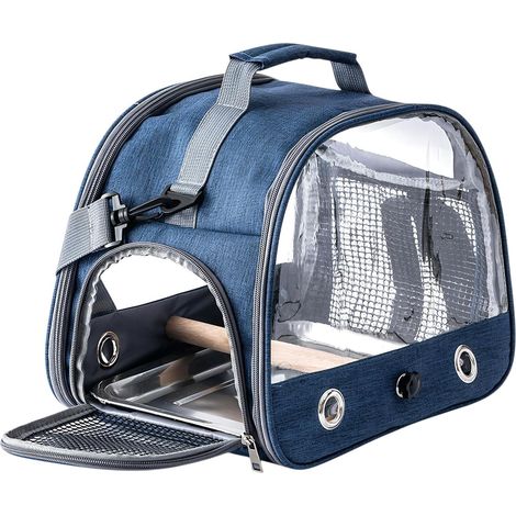 Cage de transport pour perroquets - Pliable, imperméable - Avec perchoir et plateau acier - Pour oiseaux et petits animaux - Voyage et véto-Bleu ciel (1/5)