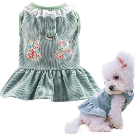 Irovami Robe-harnais pour chien style princesse à imprimé lapin, verte, taille S (1/5)