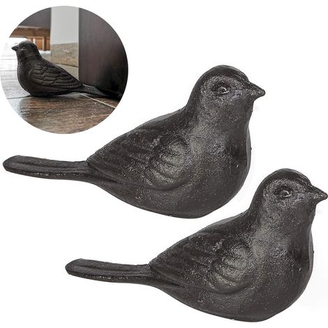 Dekorativer Türstopper mit niedlichem Vogelmotiv aus Gusseisen, robust und feststehend, 2er-Set, dunkelbraun, rustikal, keilförmig