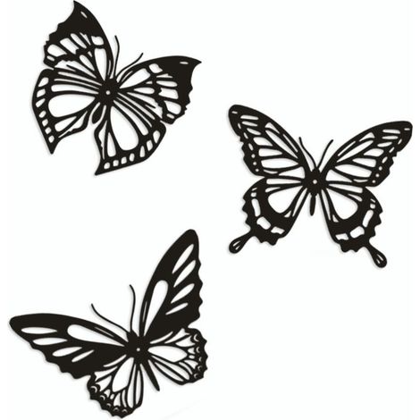 3 PièCes Papillon MéTal DéCoration Murale Noir Papillon MéTal Tenture Murale DéCor Ferme Rustique Maison Bureau Chambre DéCor (1/4)
