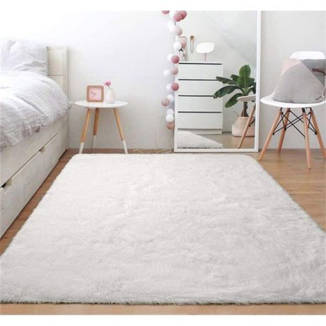 1 Tapis rectangulaire 80x120 cm, blanc, antidérapant, doux, salon, chambre (1/5)