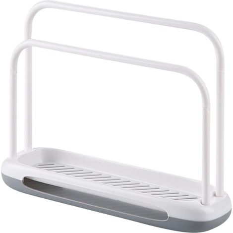 Cuisine Torchons Rangement Organisateur, Support Brosse éponge Organiseur, Porte-Torchons évier Organisateur, Matière ABS+PP, Blanc et gris, 25.37.219.6cm (1/5)
