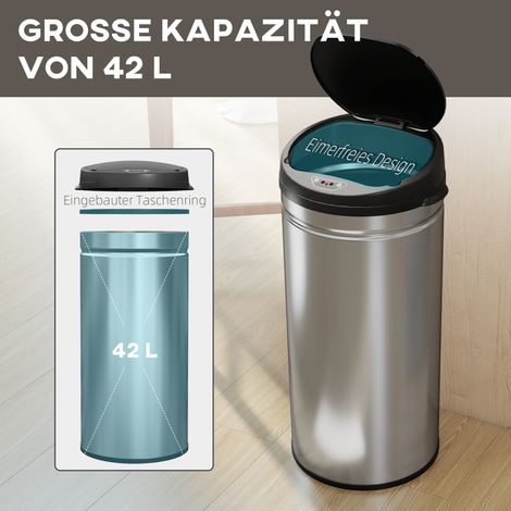 42 L capteur poubelle avec fermeture amortie, poubelle inox sans contact pour cuisine hygiénique (1/4)