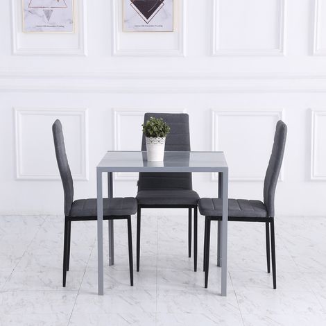Mesa de Comedor de Cristal Mesa de Cocina Cuadrada para 4 Personas con Patas de Metal para Salón 75x75x75 cm Gris