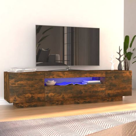 Meuble TV - Armoire de salon Banc TV avec lumières LED Chêne fumé 160x35x40 cm -FR78421 (1/5)