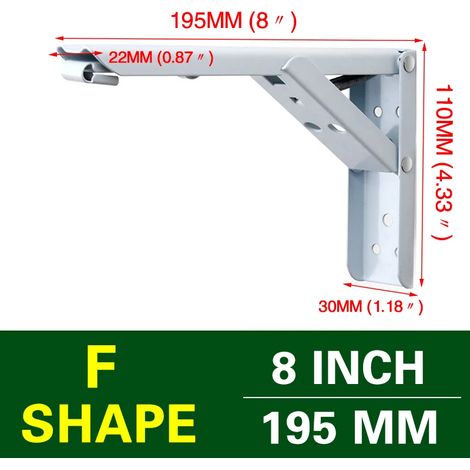 (Blanc 20 cm - Pologne) 2 équerres triangulaires pliables, support robuste, réglables, fixation murale, pour banc, table ou étagère, quincaillerie pour meubles (1/5)