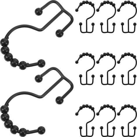 Lot de 12 Anneaux pour Rideau de Coulissants en Acier Inoxydable Noir Crochets Doubles Résistants 2 Lb Glissement Fluide pour Tringle de Salle de Bain Accessoires Solide et (1/5)