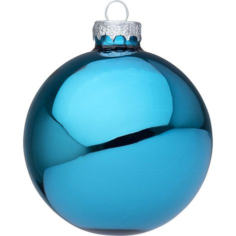 Palline per albero di Natale in vetro decorate color Blu Oceano Lucido -6 sfere da 6 cm