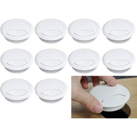 10 passacavi per scrivanie, canaline portacavi, passacavi per mobili, scrivanie, tavoli da conferenza, silicone bianco 60 mm (1/5)