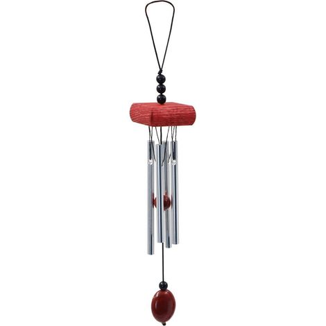 Windspiel Aluminium mit Holz, melodische Töne, rot, für Garten & Balkon