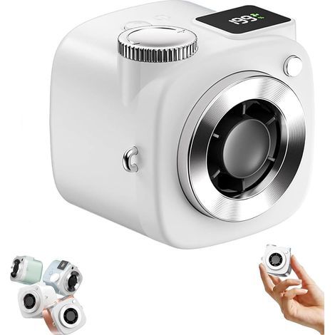 Mini ventilateur design caméra, ventilateur portable USB rechargeable 199 vitesses LED,Blanc (1/5)