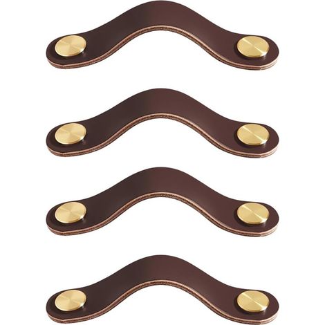 Poignée de meuble en cuir, poignée de porte d'armoire, poignée de meuble vintage, 4 pièces (marron foncé, 128 mm) (1/3)