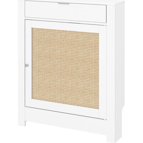 Cache avec porte à charnières et compartiment en rotin style bohème pour salon ou chambre pliable blanc Cache-radiateur rotin, chambre, (1/5)