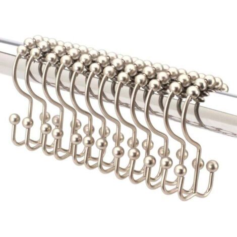 ( Nickel Brossé),Lot de 12 Crochets de Rideau de Douche Doubles en Acier Inoxydable résistant à la Rouille de qualité supérieure