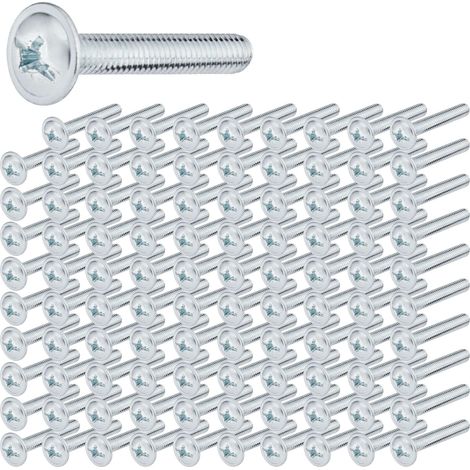100x vis filetée M4x50mm tête plate fente cruciforme fixation de poignées boutons de meubles, acier zingué (1/2)