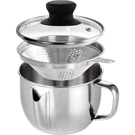 Fettabscheider, Edelstahl-Fettabscheider, Fettabscheider-Dose, Fett- und Ölfilter mit Sieb und Deckel für Restaurant, Haushalt, Küche, Fettreduzierung (1000 ml) (1/5)