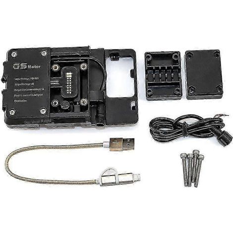 Motorradzubehör für BMW F850GS Adventure: Windschutzscheibenhalterung mit GPS-Navigationssystem, Kennzeichenhalter, USB-Telefonadapter und -halterung.