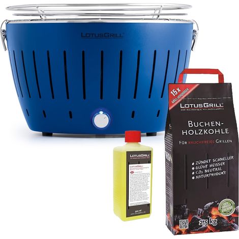 Barbecue Blu con Batterie e Cavo di Alimentazione USB + 2.5Kg di Carbonella di Faggio + Gel Combustibile 500ml -Lotus Grill (1/4)