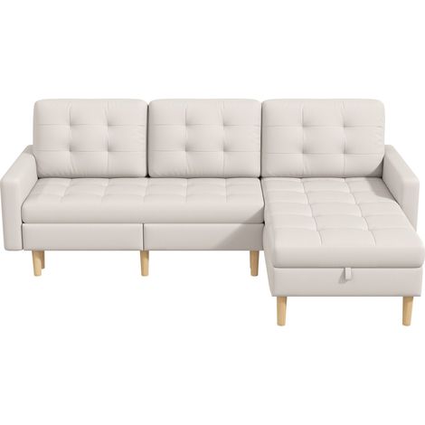 Sofá de Esquina 3 Plazas Reversible con Almacenaje, Chaise Longue Intercambiable, Tejido No Tejido, Beige (1/5)