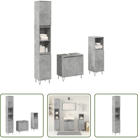 Badmöbel Holzwerkstoff - 3-tlg. Badmöbel-Set Betongrau Holzwerkstoff (1/5)