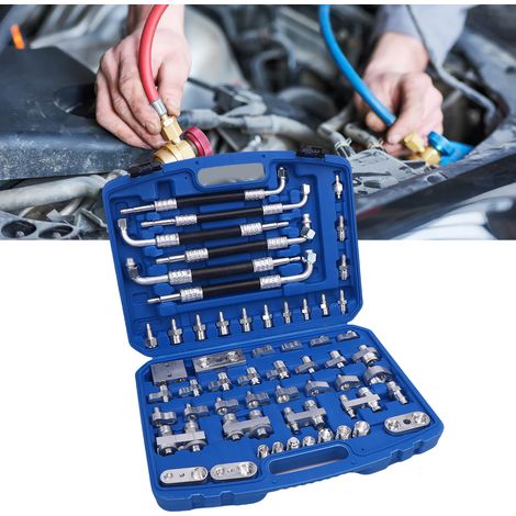 Kit de prueba de fugas de aire acondicionado automotriz de 56 piezas, herramienta de detección de fugas de latón, kit de reparación para aire acondicionado de automóviles, camiones y vehículos. (1/5)