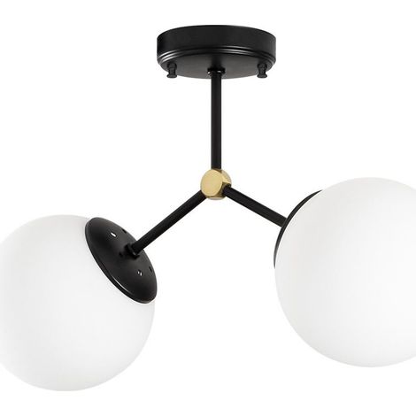 Lampadario 2 sfere L. 44 x H. 28 cm in Metallo Nero e Bianco - DAMAR (1/5)