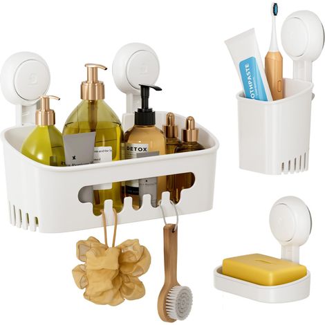Etagere Douche Ventouse sans Perçage Porte Savon Douche, Blanc (1/5)