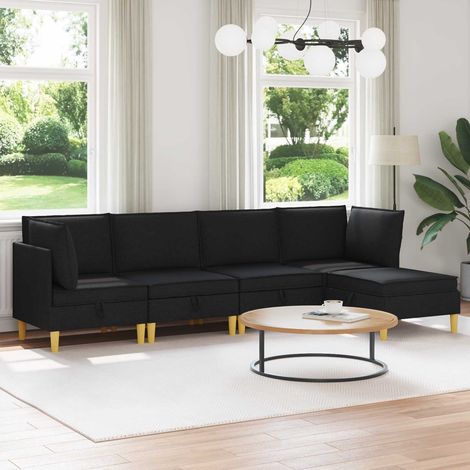 vidaXL Modular Sofa Set mit Stauraum 5 pcs Schwarz Stoff (1/5)