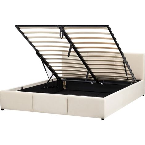 Ottoman Bed Velvet BOUSSE 160 x 200 cm (EU King Size) Light Beige