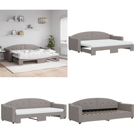Lit de jour avec gigogne et matelas taupe 80x200 cm tissu - Canapé Convertible - Lit Gigogne - Lit D'appoint - Literie - Meubles De Salon - Home & Living