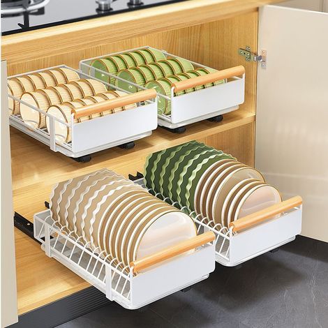 Étagère de rangement de cuisine avec panier coulissant, égouttoir à vaisselle et porte-épices, 26 x 41 x 13